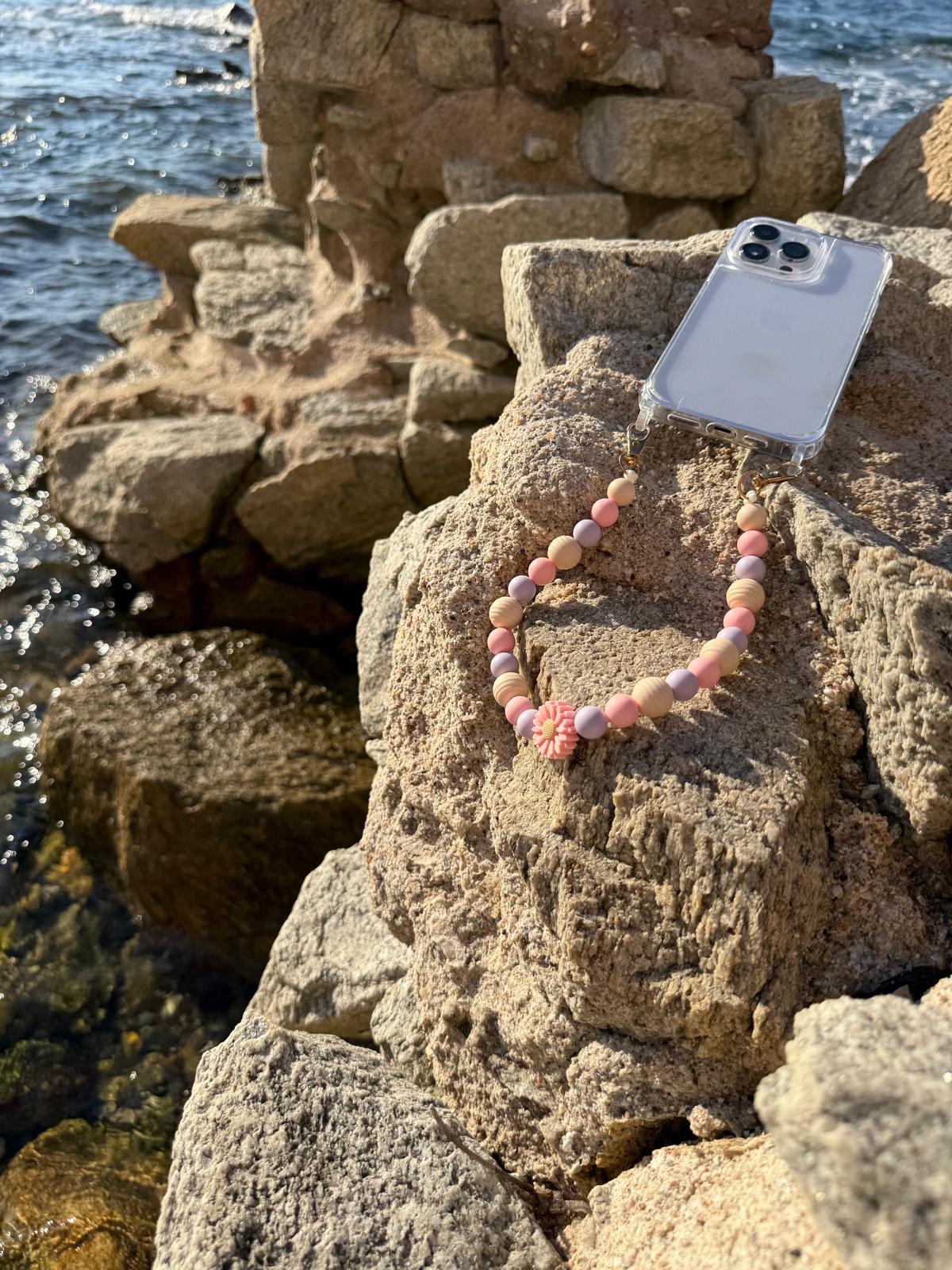 Bijou chaîne téléphone rose et mauve 36cm fait main Atelier Aorée