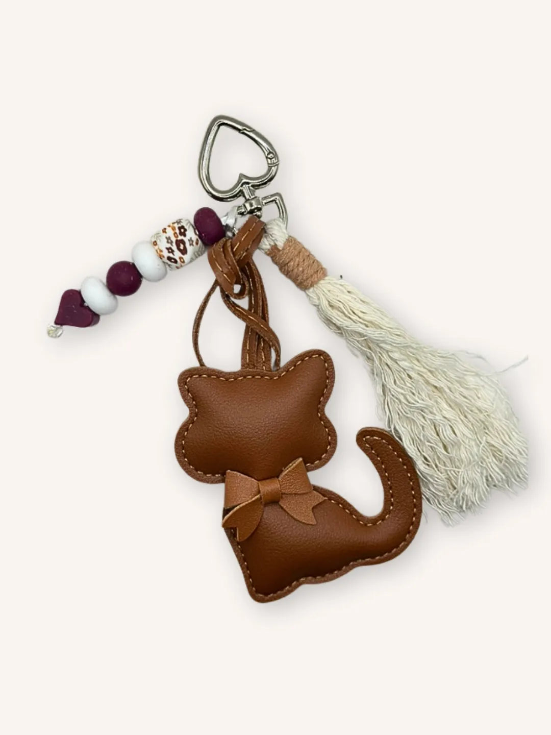 Bijou de Sac Chat Marron & Aubergine - Fait Main France | Atelier Aorée