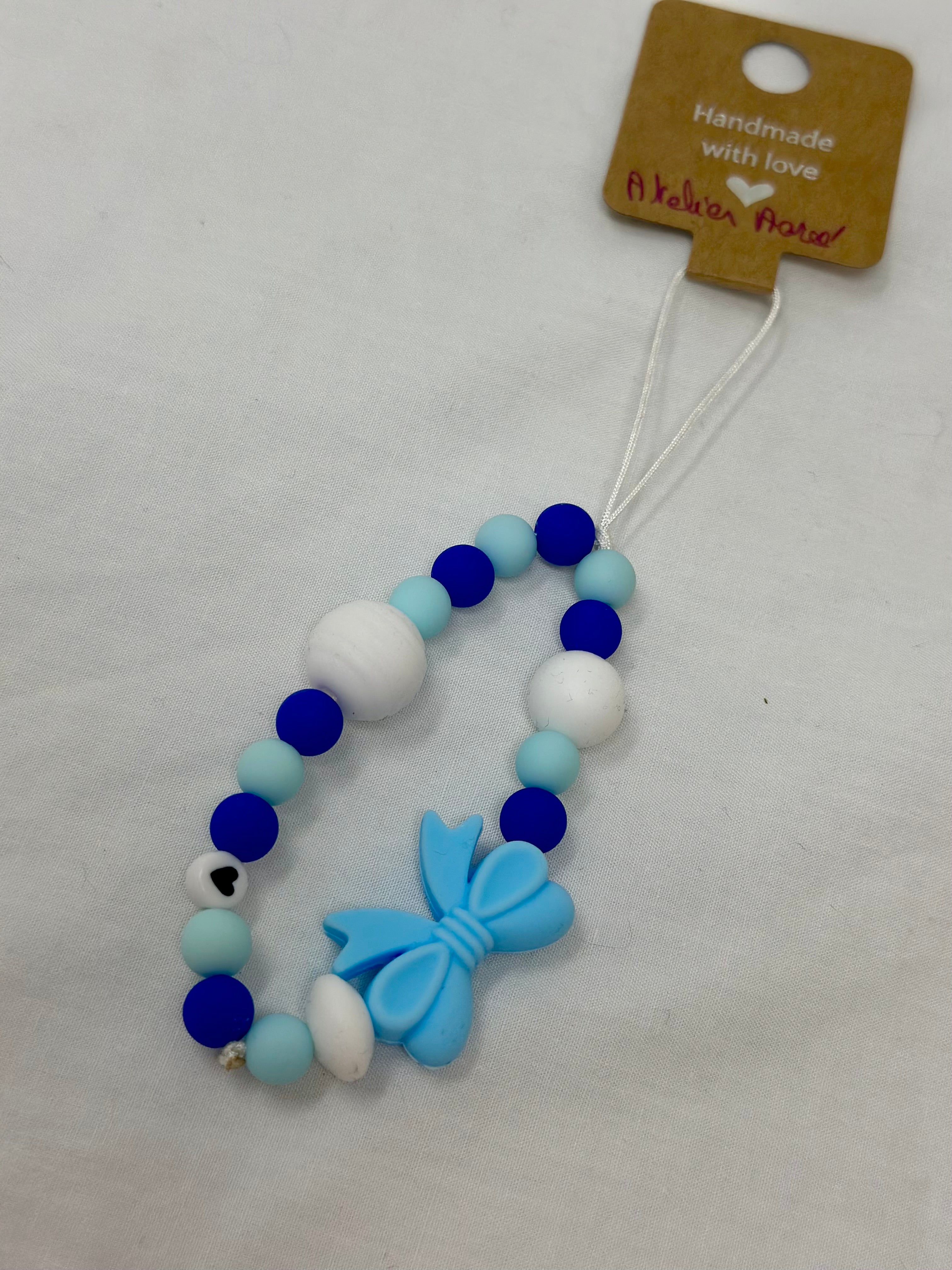 Bijou téléphone bleu 14cm nuances mer ciel perles marines Atelier Aorée
