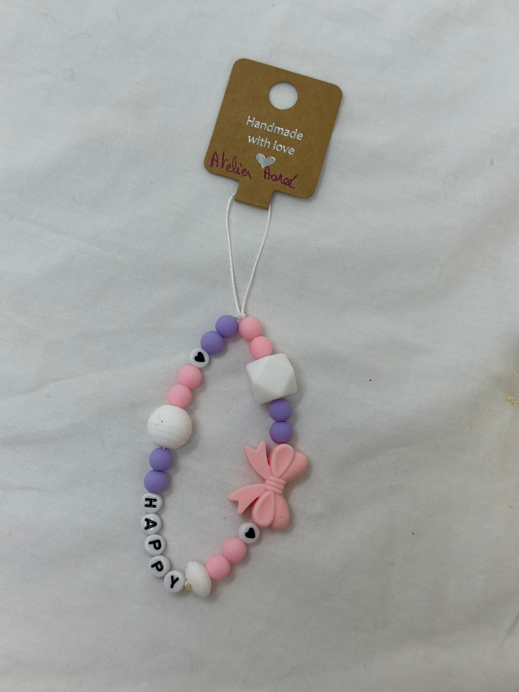 Bijou téléphone Happy 15cm message joyeux perles colorées Atelier Aorée
