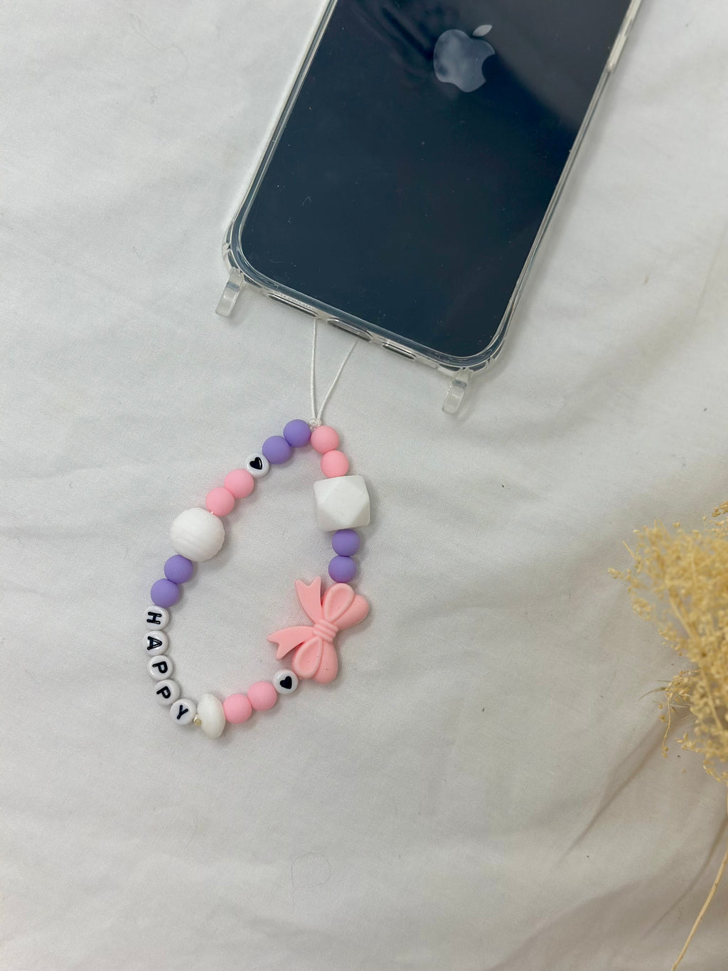 Bijou téléphone Happy 15cm message joyeux perles colorées Atelier Aorée
