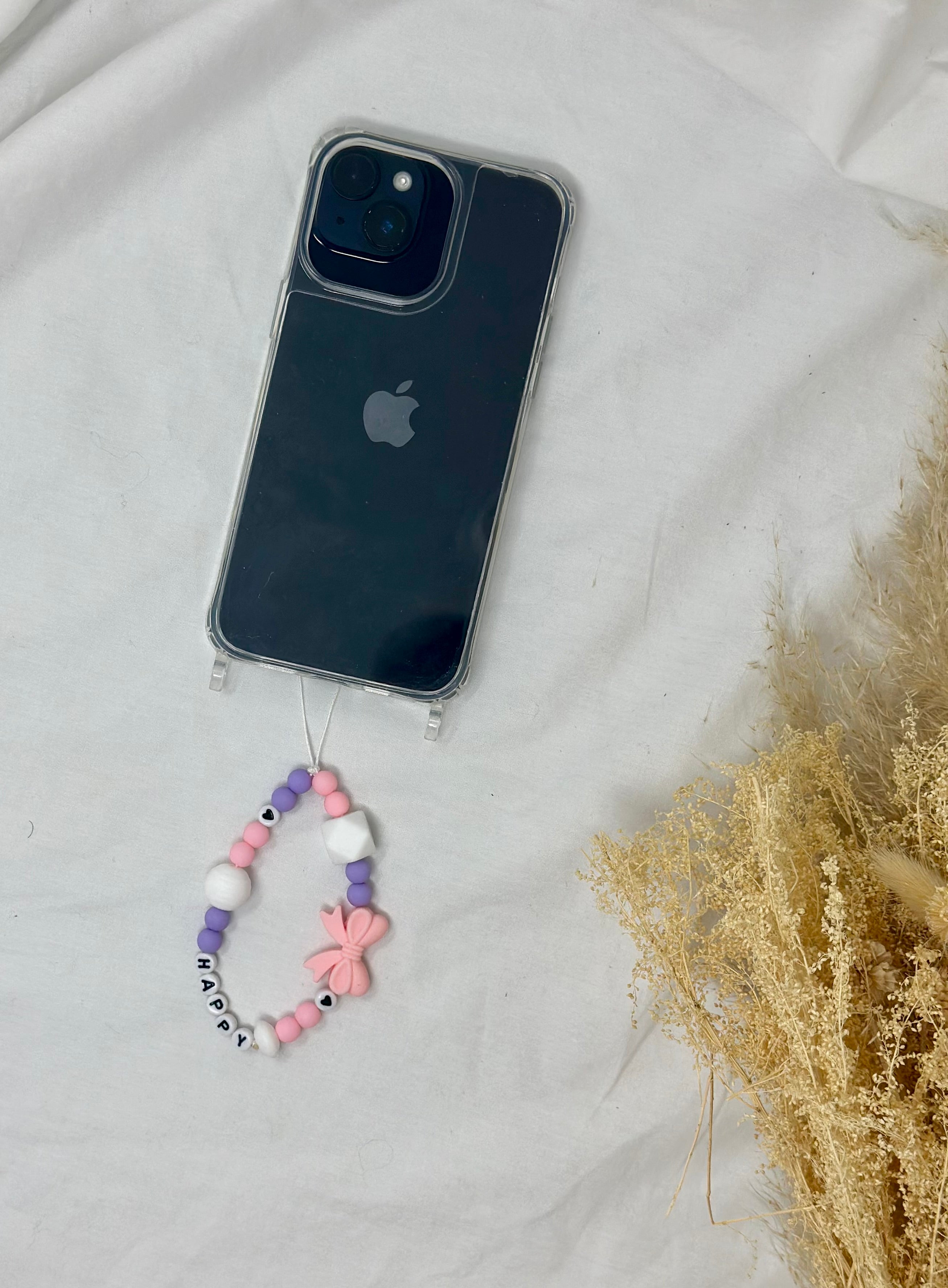 Bijou téléphone Happy 15cm message joyeux perles colorées Atelier Aorée
