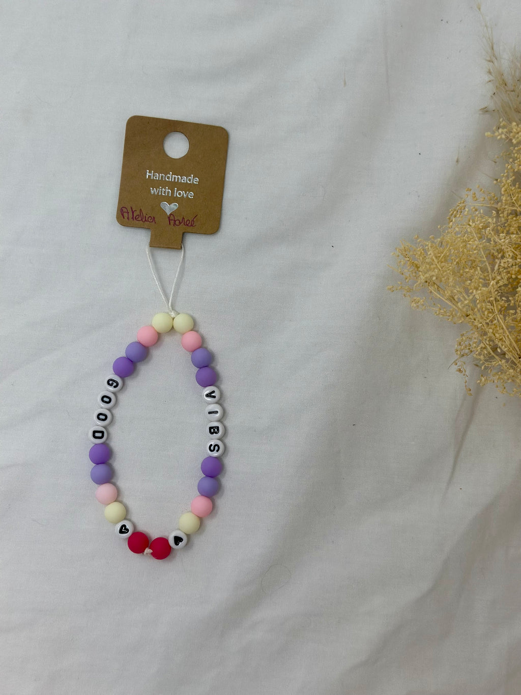 Bijou téléphone Good Vibes 13cm perles colorées positives Atelier Aorée
