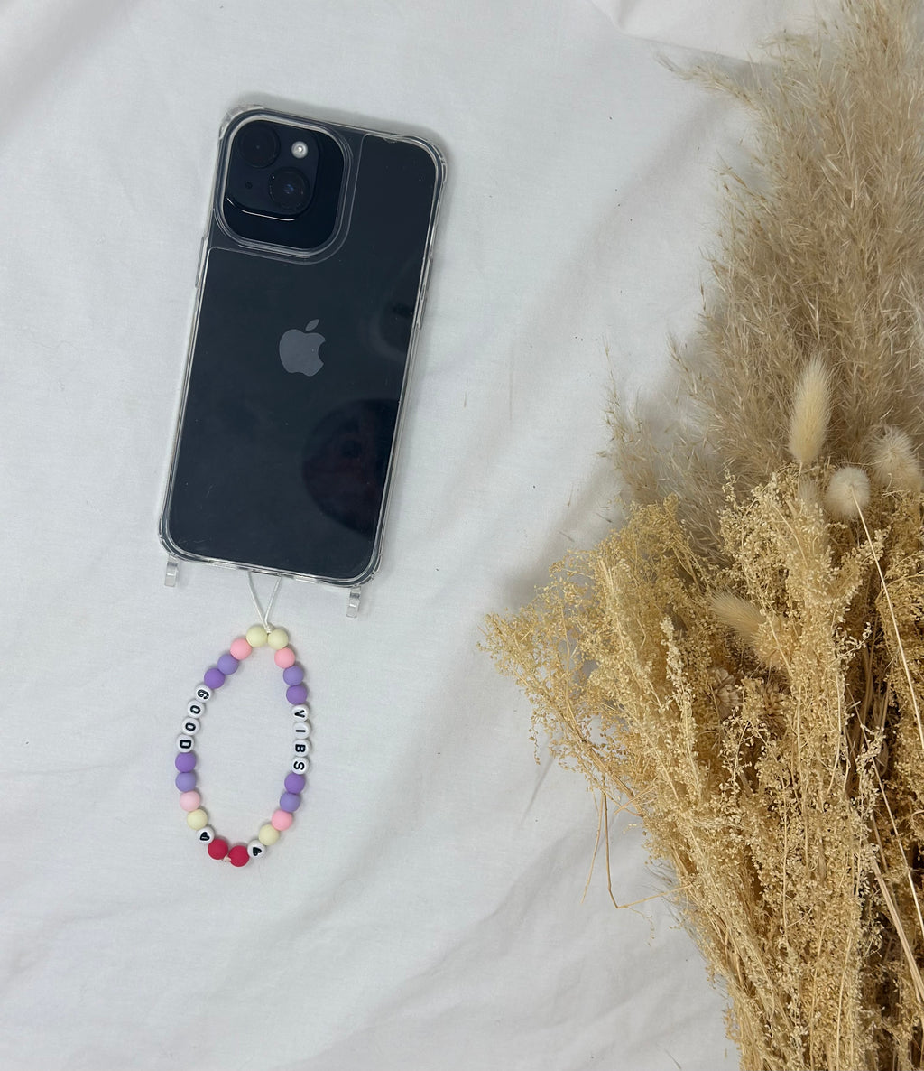 Bijou téléphone Good Vibes 13cm perles colorées positives Atelier Aorée
