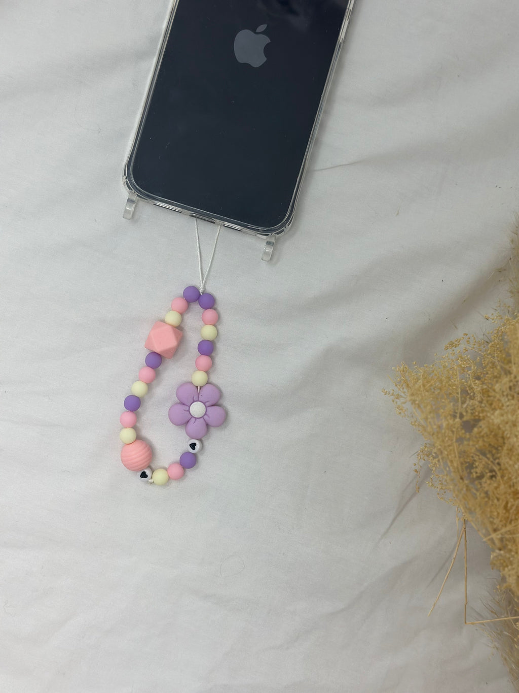 Bijou téléphone tendresse 14cm rose girly perles douces Atelier Aorée
