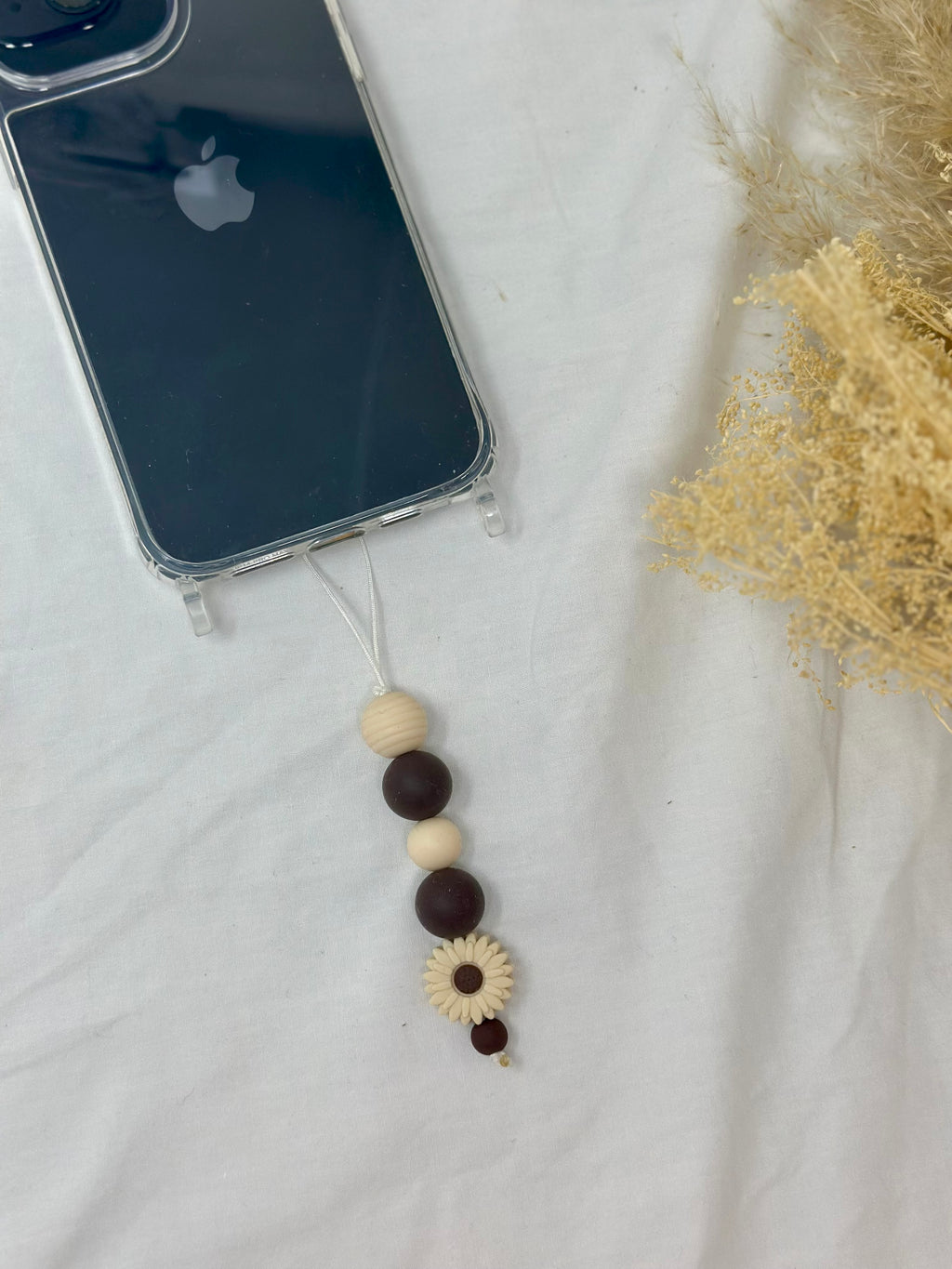 Bijou téléphone cappuccino 14cm couleurs café perles marron Atelier Aorée
