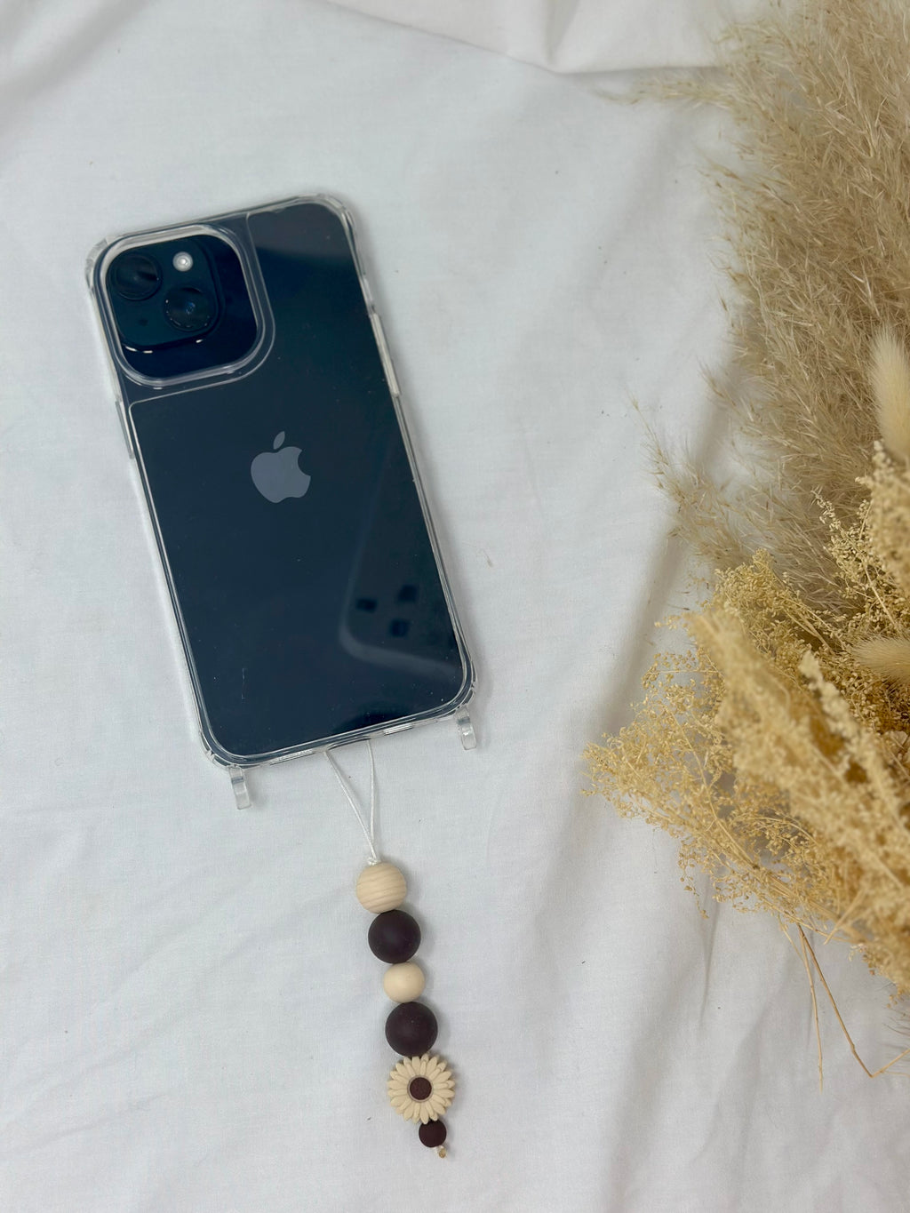 Bijou téléphone cappuccino 14cm couleurs café perles marron Atelier Aorée
