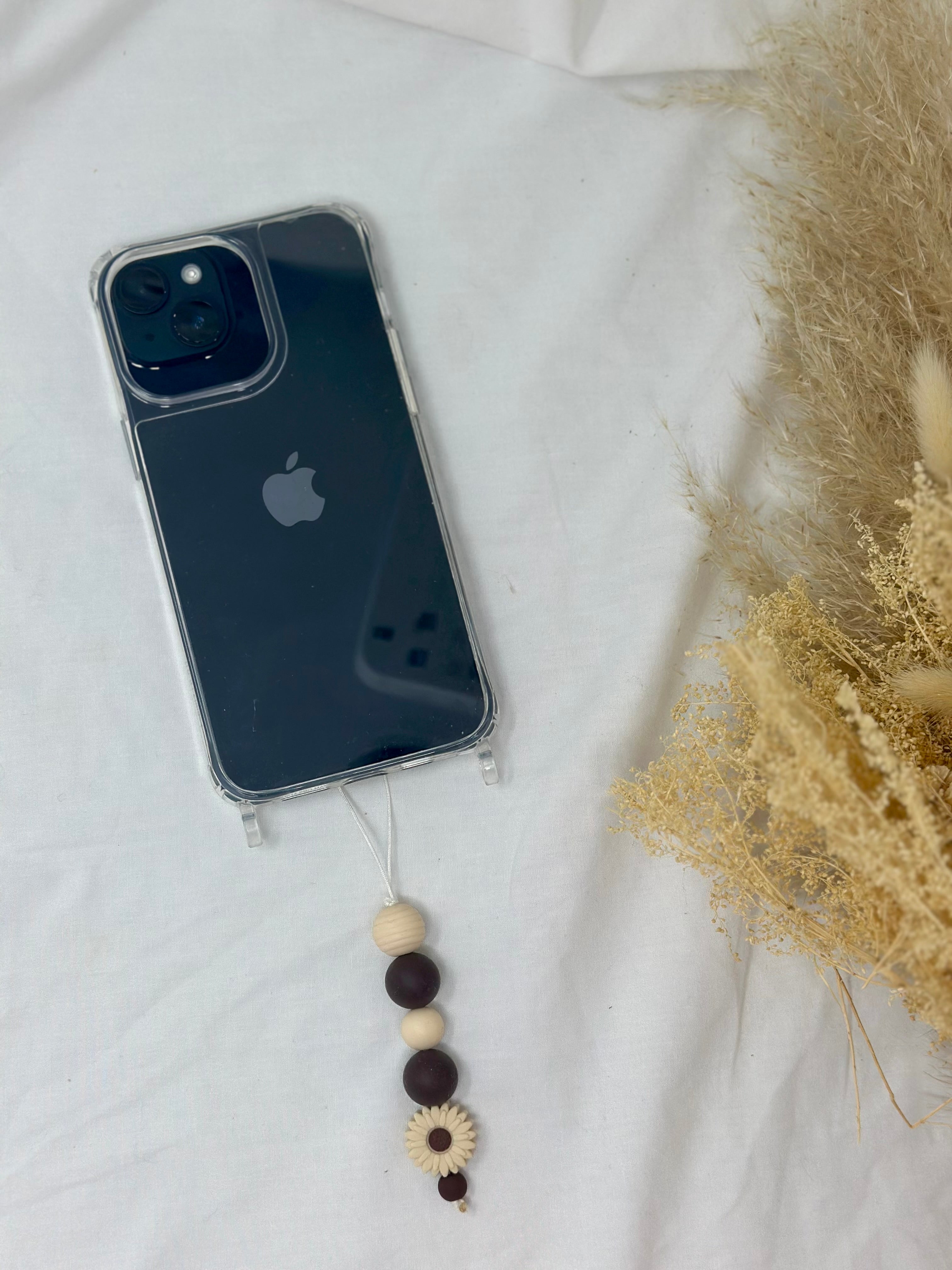 Bijou téléphone cappuccino 14cm couleurs café perles marron Atelier Aorée
