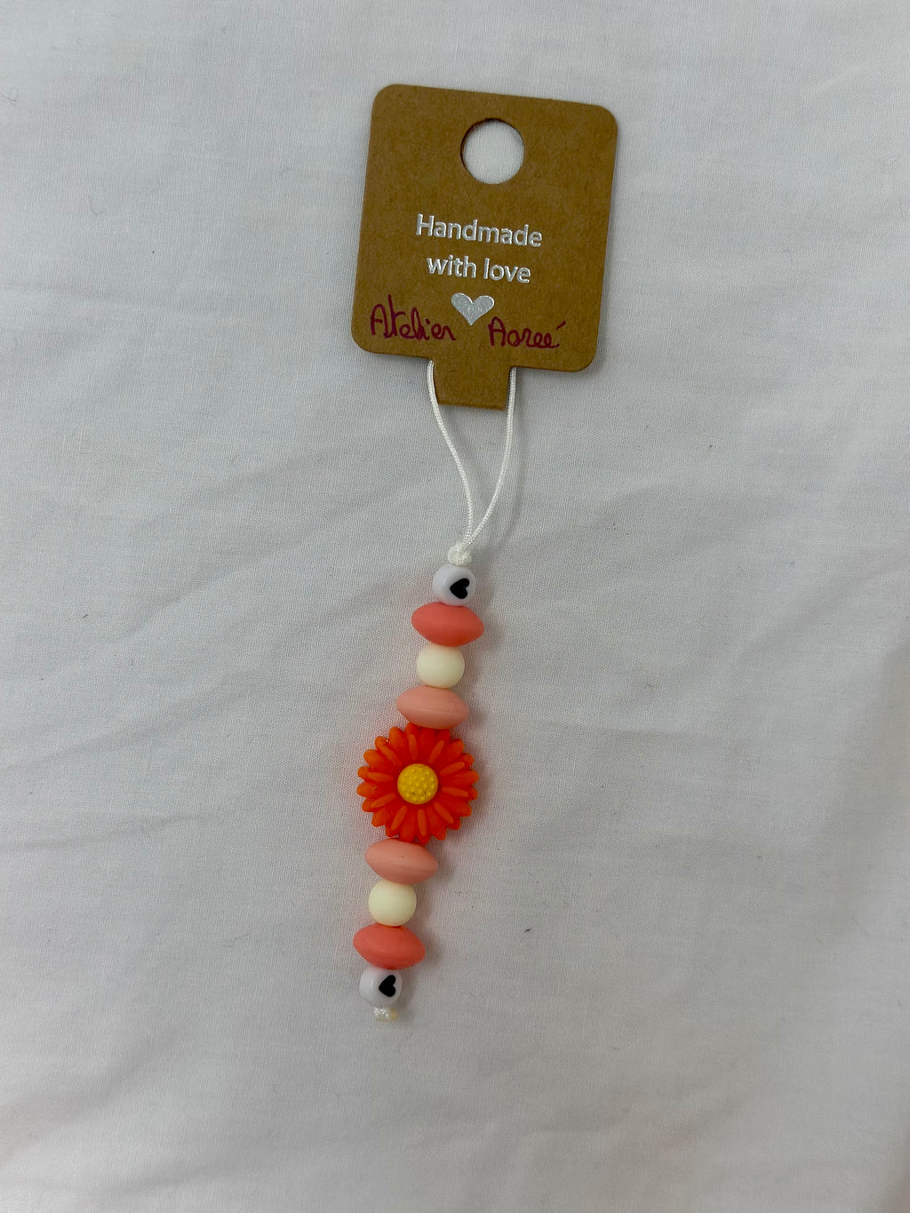 Bijou téléphone pêche abricot 12cm saveurs sud perles fruitées Atelier Aorée
