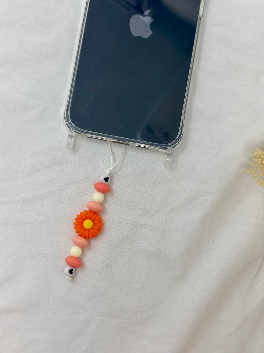 Bijou téléphone pêche abricot 12cm saveurs sud perles fruitées Atelier Aorée
