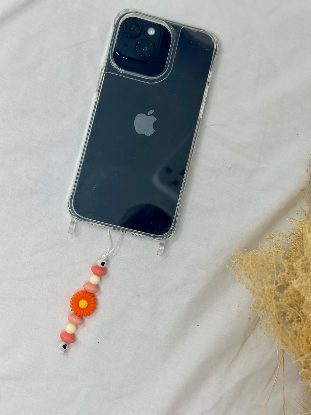 Bijou téléphone pêche abricot 12cm saveurs sud perles fruitées Atelier Aorée
