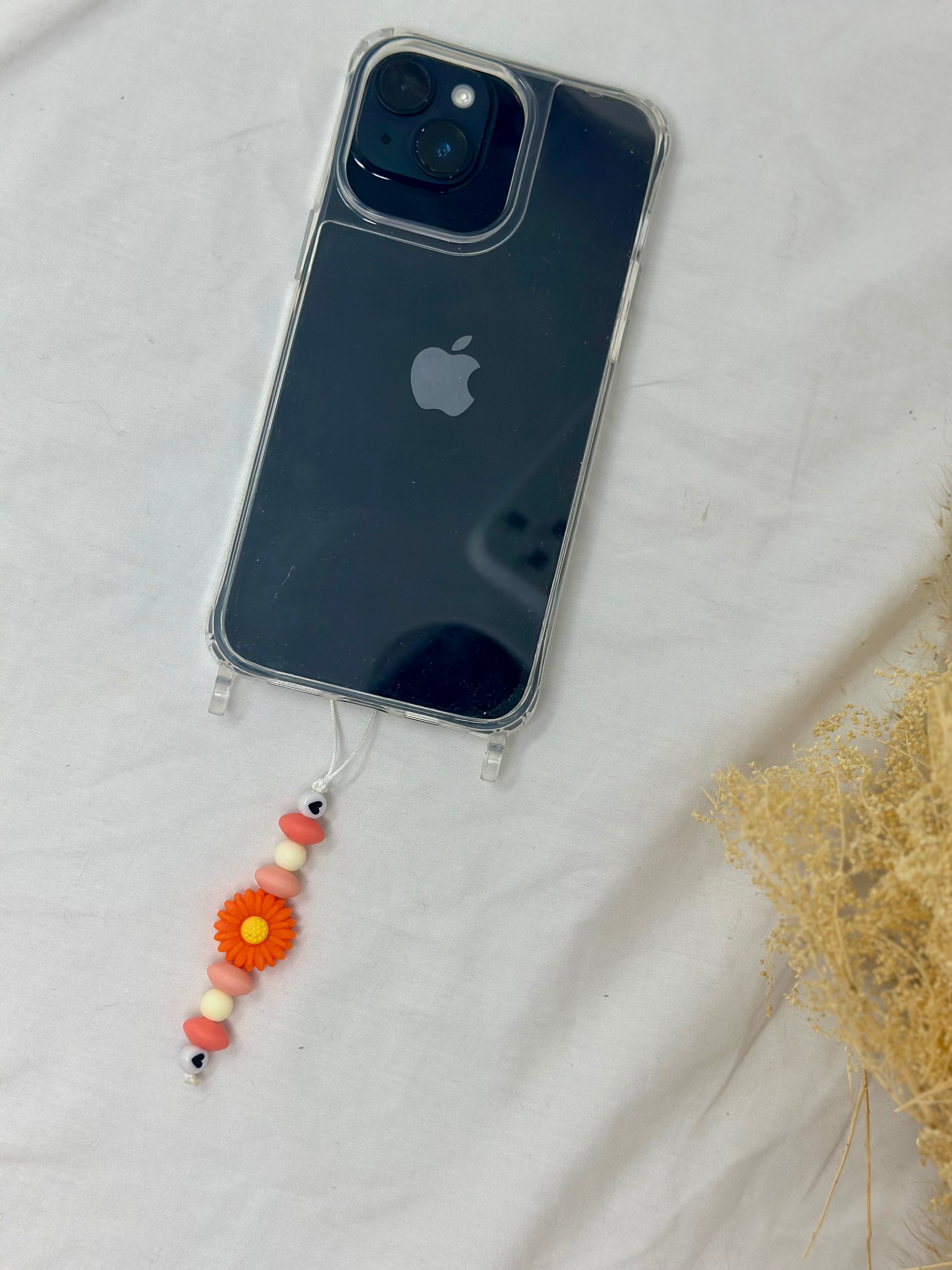 Bijou téléphone pêche abricot 12cm saveurs sud perles fruitées Atelier Aorée
