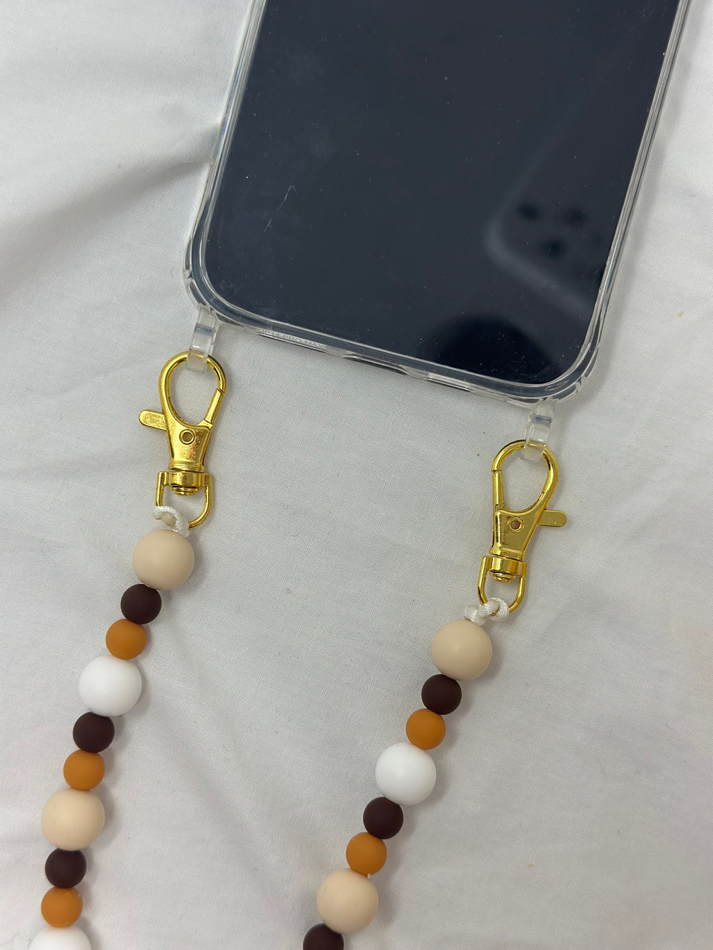 Bijou chaîne téléphone café expresso 30cm perles marron chocolat Atelier Aorée
