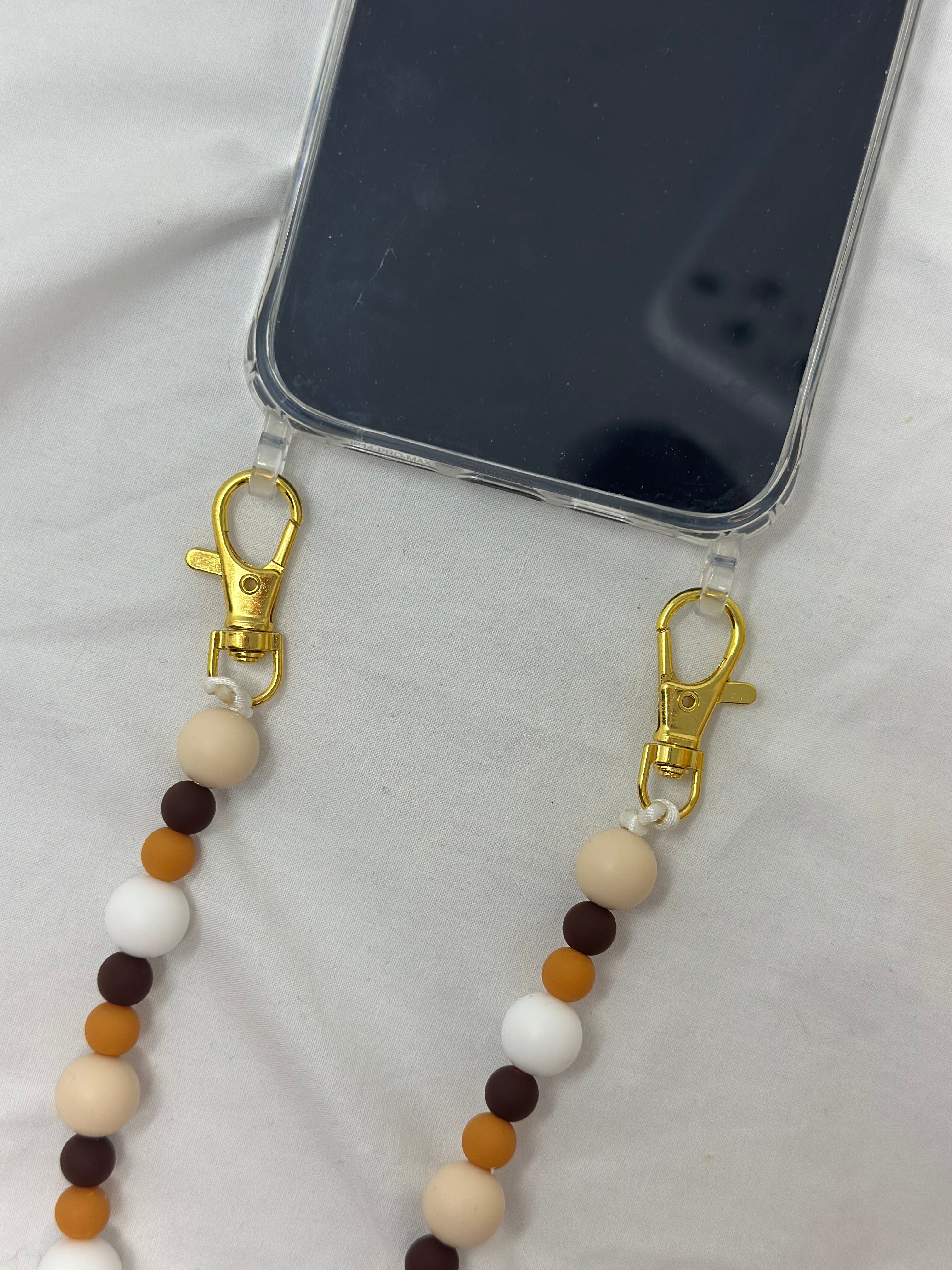 Bijou chaîne téléphone café expresso 30cm perles marron chocolat Atelier Aorée
