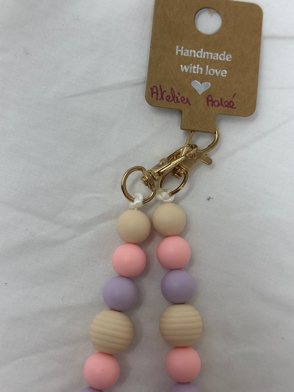 Bijou chaîne téléphone rose et mauve 36cm fait main Atelier Aorée