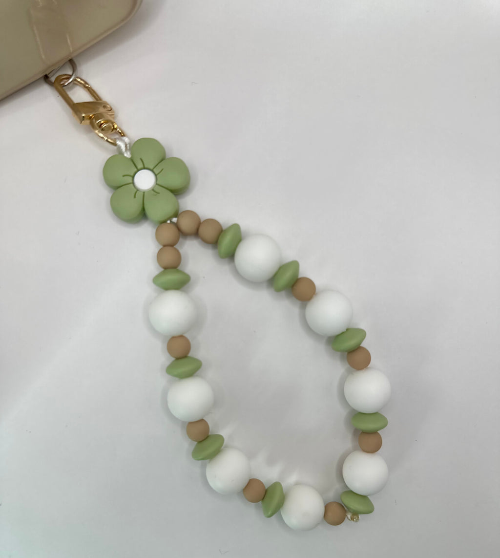 Bijou chaîne poignet perles nature mousquetons doré