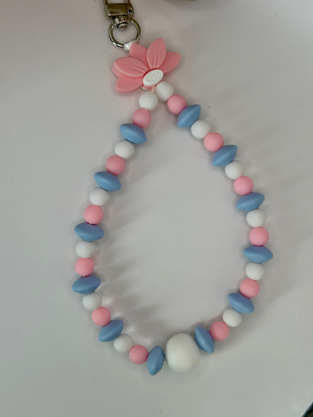  Bijou chaîne blue pink 18cm mousquetons argentés perles pastel 