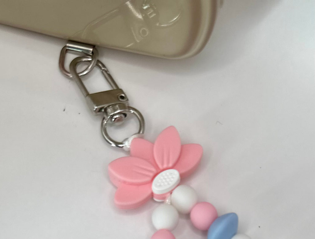 Bijou chaîne poignet perles blue pink mousquetons argentés