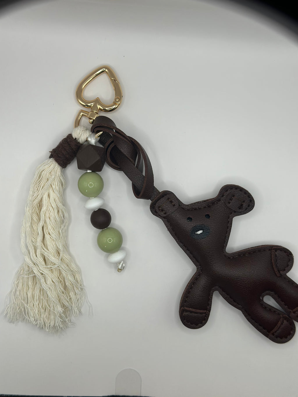 Bijou de Sac Nounours Chocolat et Vert Brillant - Fait Main France | Atelier Aorée