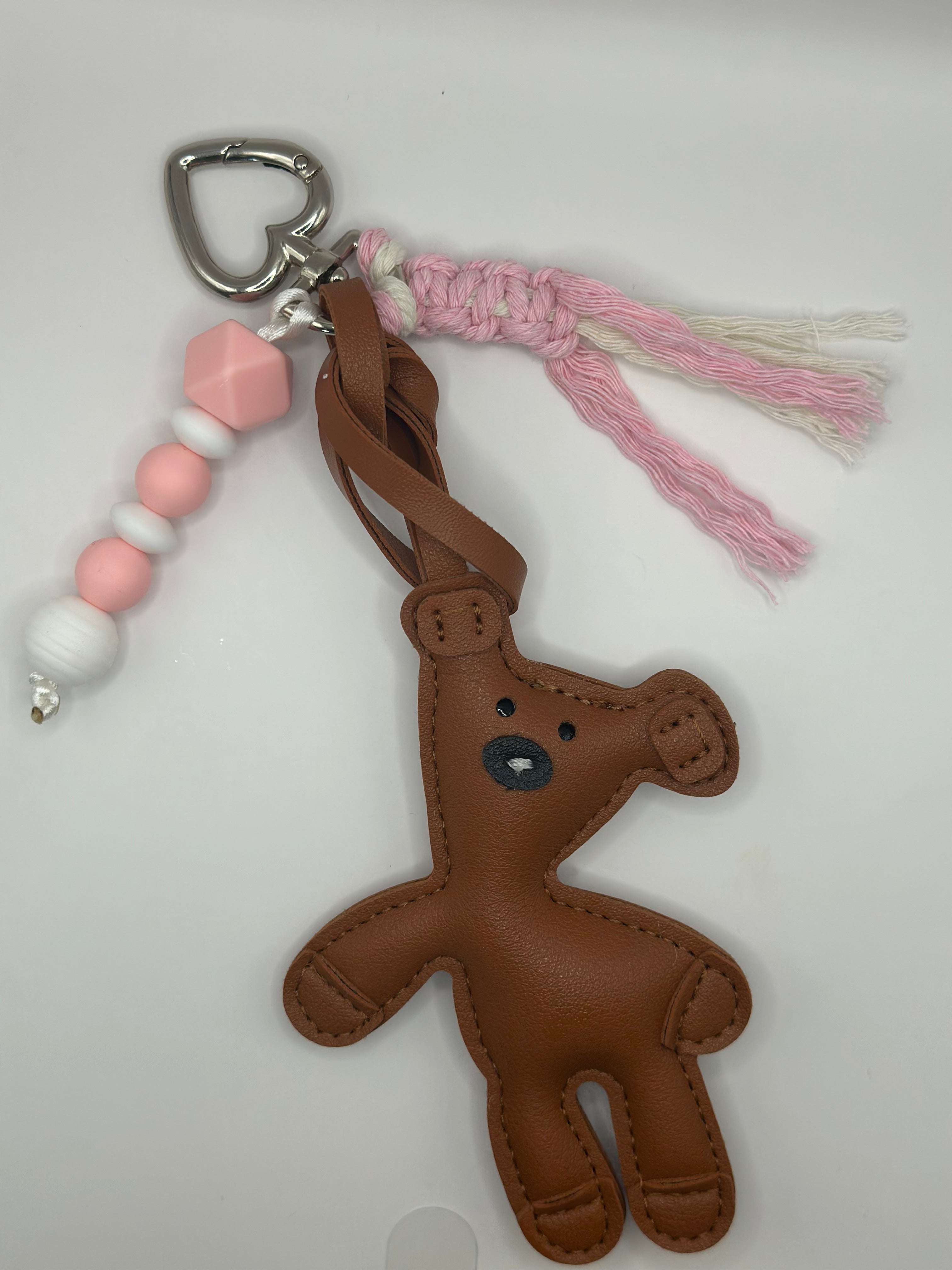 Bijou de Sac Nounours Brun et Rose - Fait Main France | Atelier Aorée