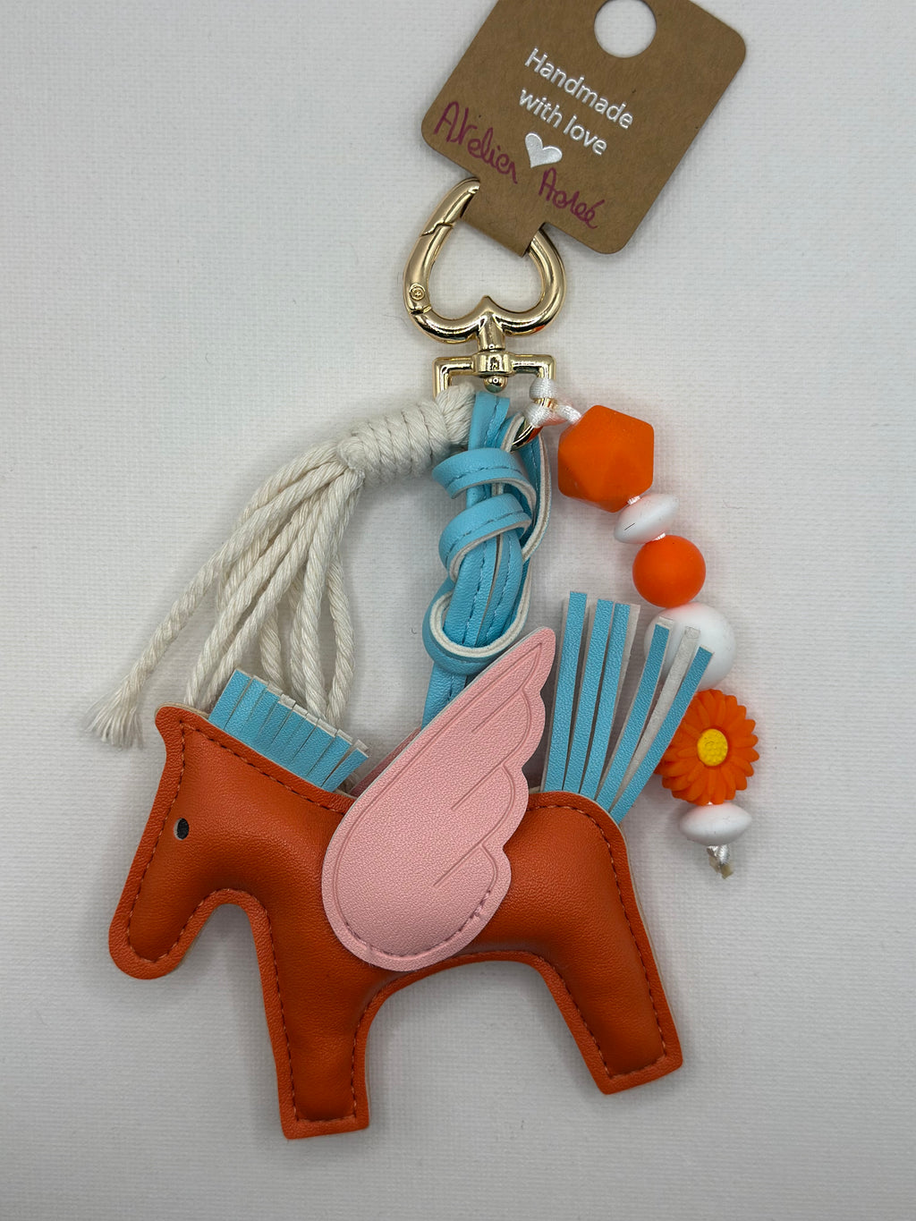 Bijou de sac cheval orange et blanc -Fait Main France |Atelier Aorée