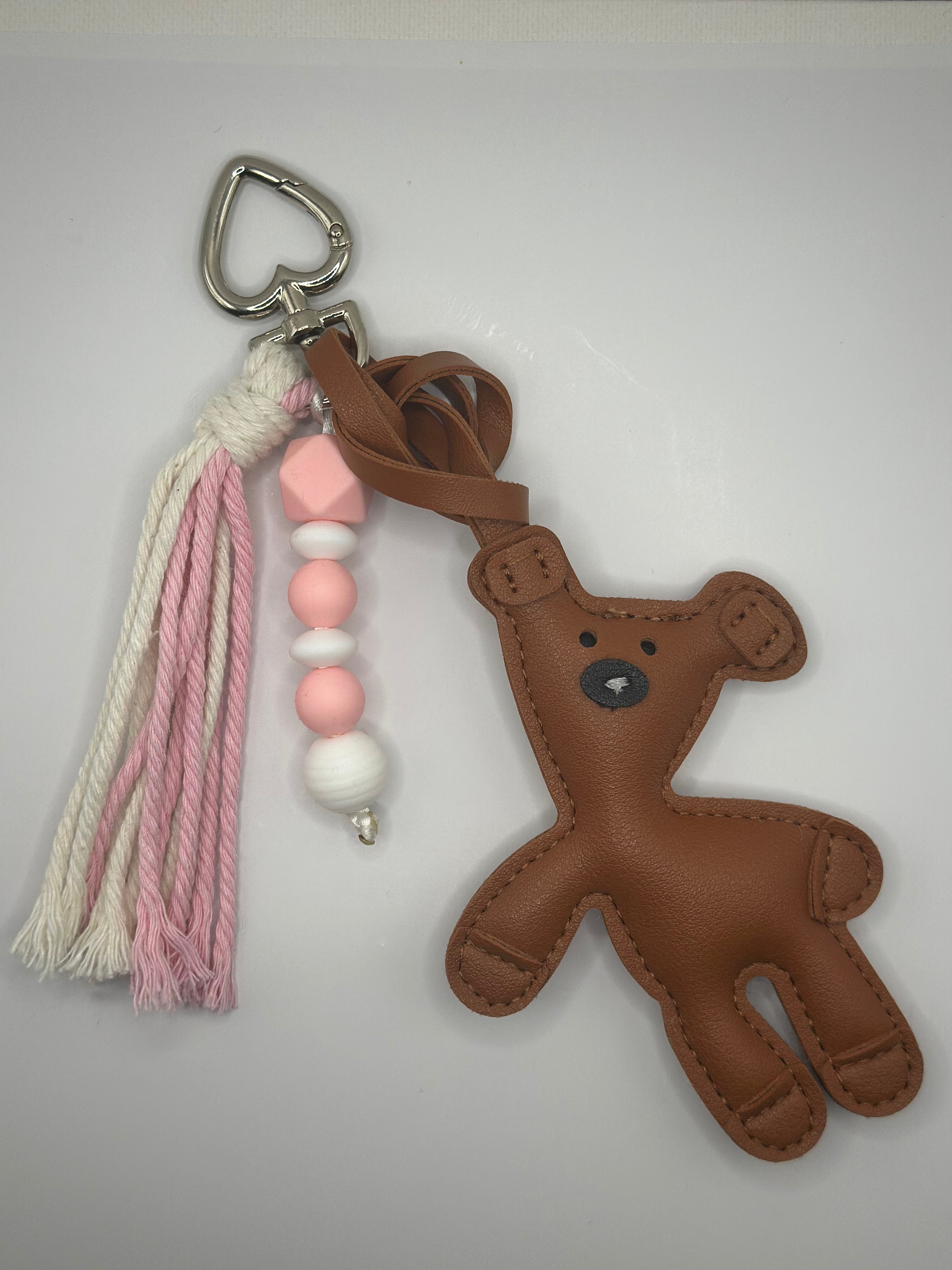 Bijou de Sac Nounours Brun & Rose - Fait Main France | Atelier Aorée