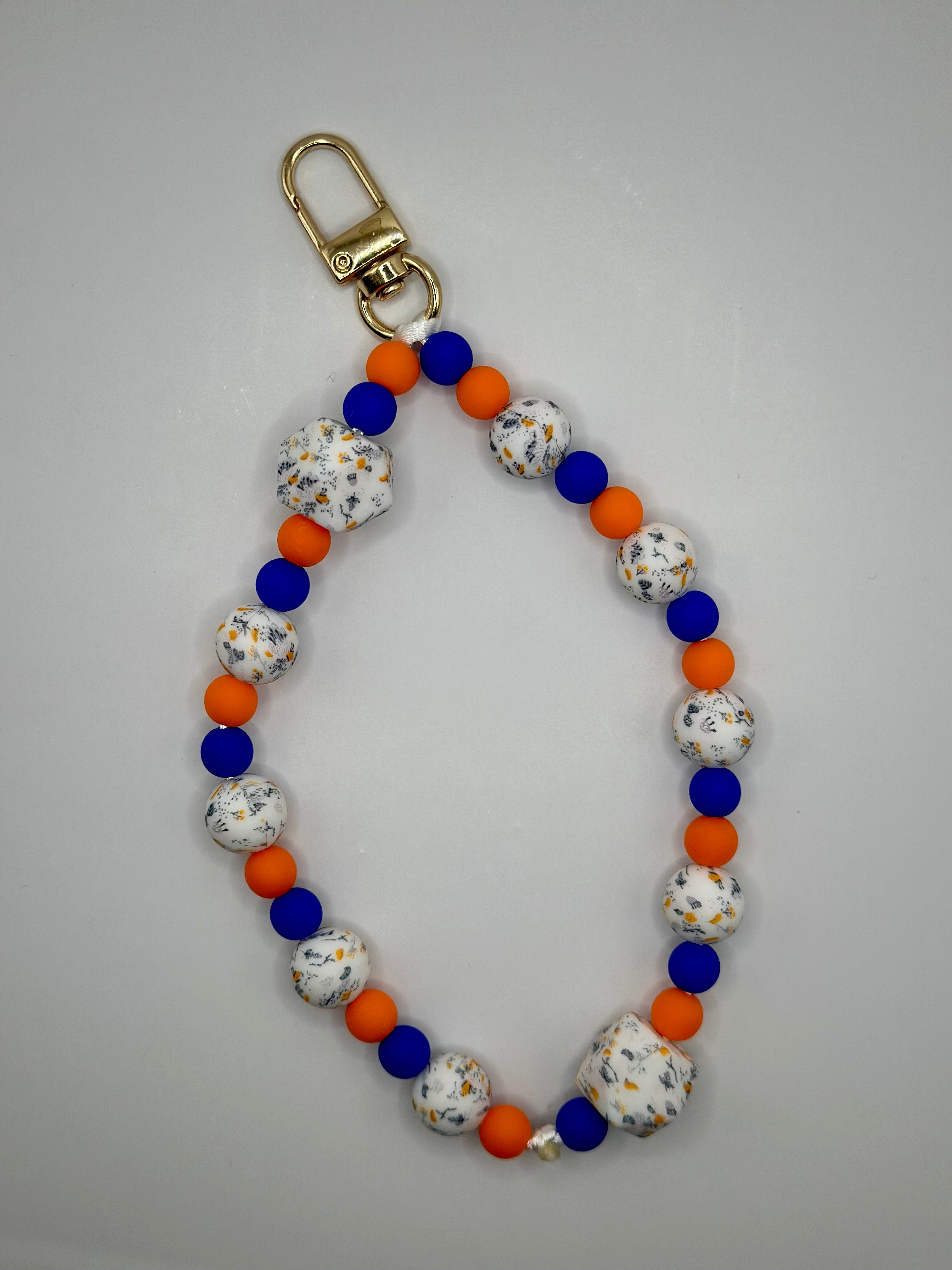 Chaine de téléphone bleu marine & orange