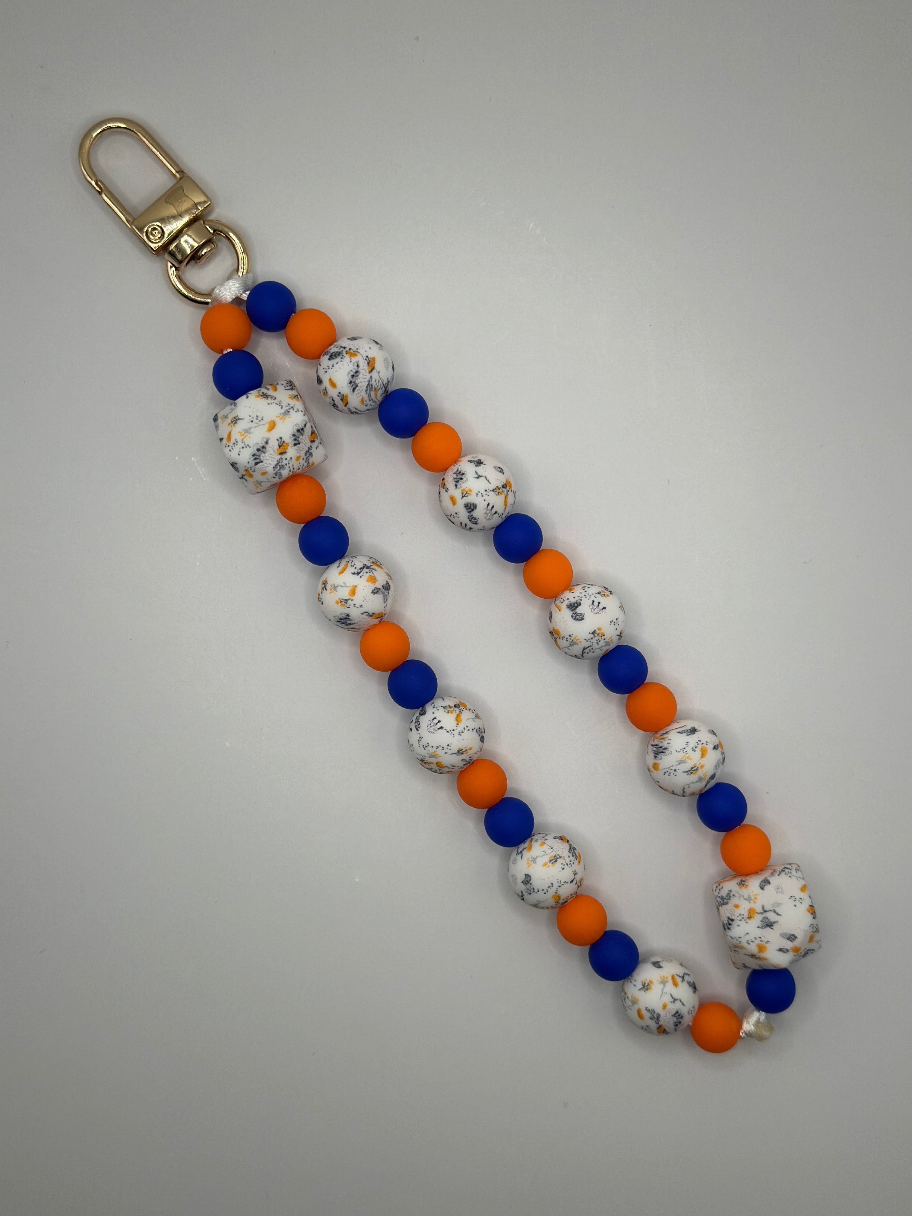 Chaine de téléphone bleu marine & orange